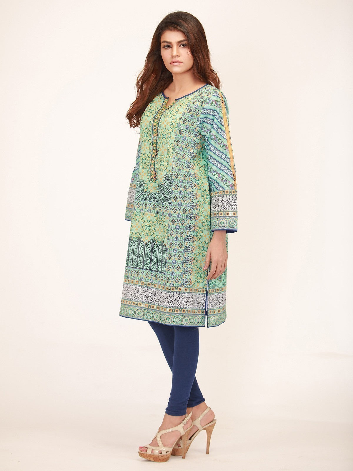 Edenrobe - Pret 1Pc Printed Green Shirt - ELTKP17-66166