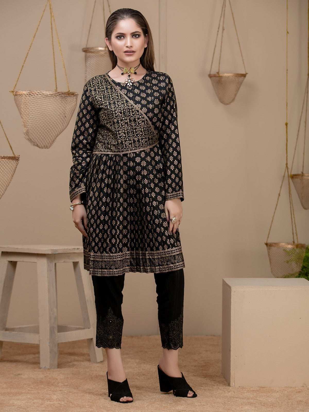 Edenrobe - Pret 1Pc Printed Black Shirt - ELTKP17-66220