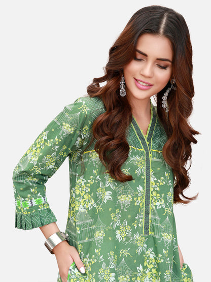 Edenrobe - Pret 1Pc Printed Green Shirt - ELTKP17-66280