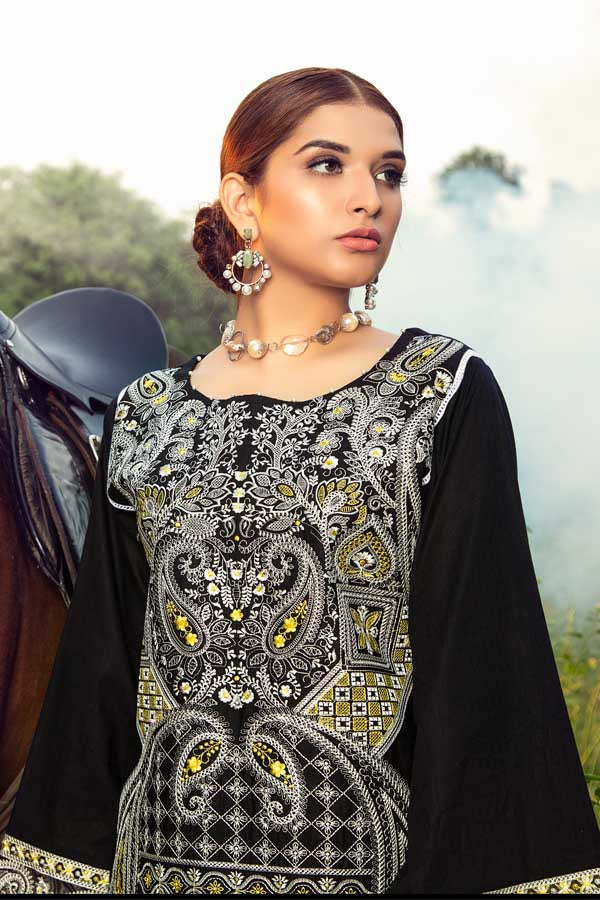 Adan's Libas - Deceitful Black - Premium Embroidered Jacquard Unstiched Lawn Kurti