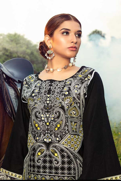 Adan's Libas - Deceitful Black - Premium Embroidered Jacquard Unstiched Lawn Kurti