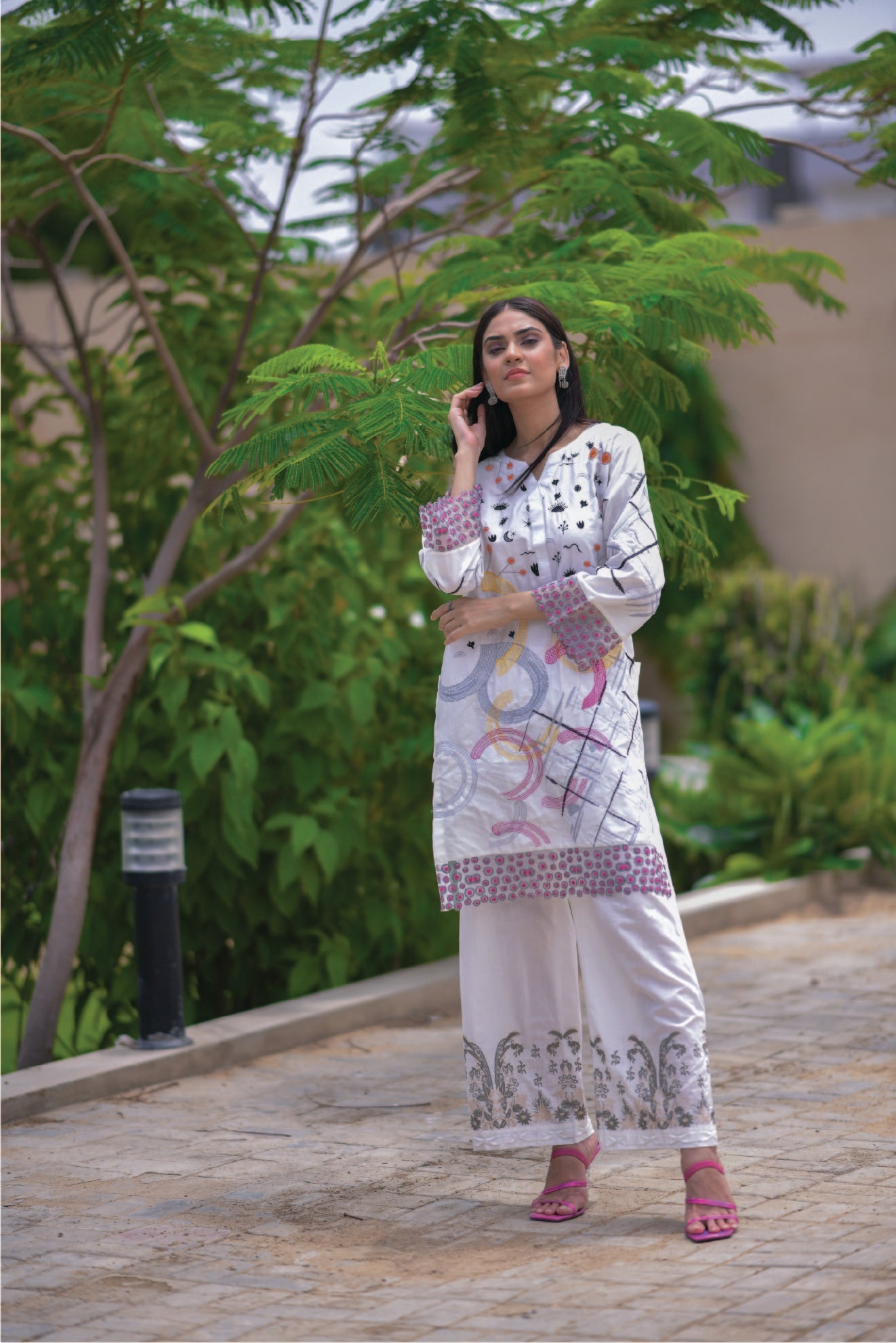 Bareeq Outfits - White Embroidered Shirt