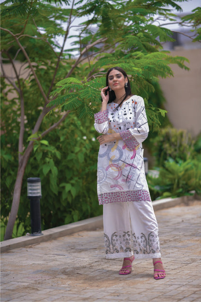 Bareeq Outfits - White Embroidered Shirt