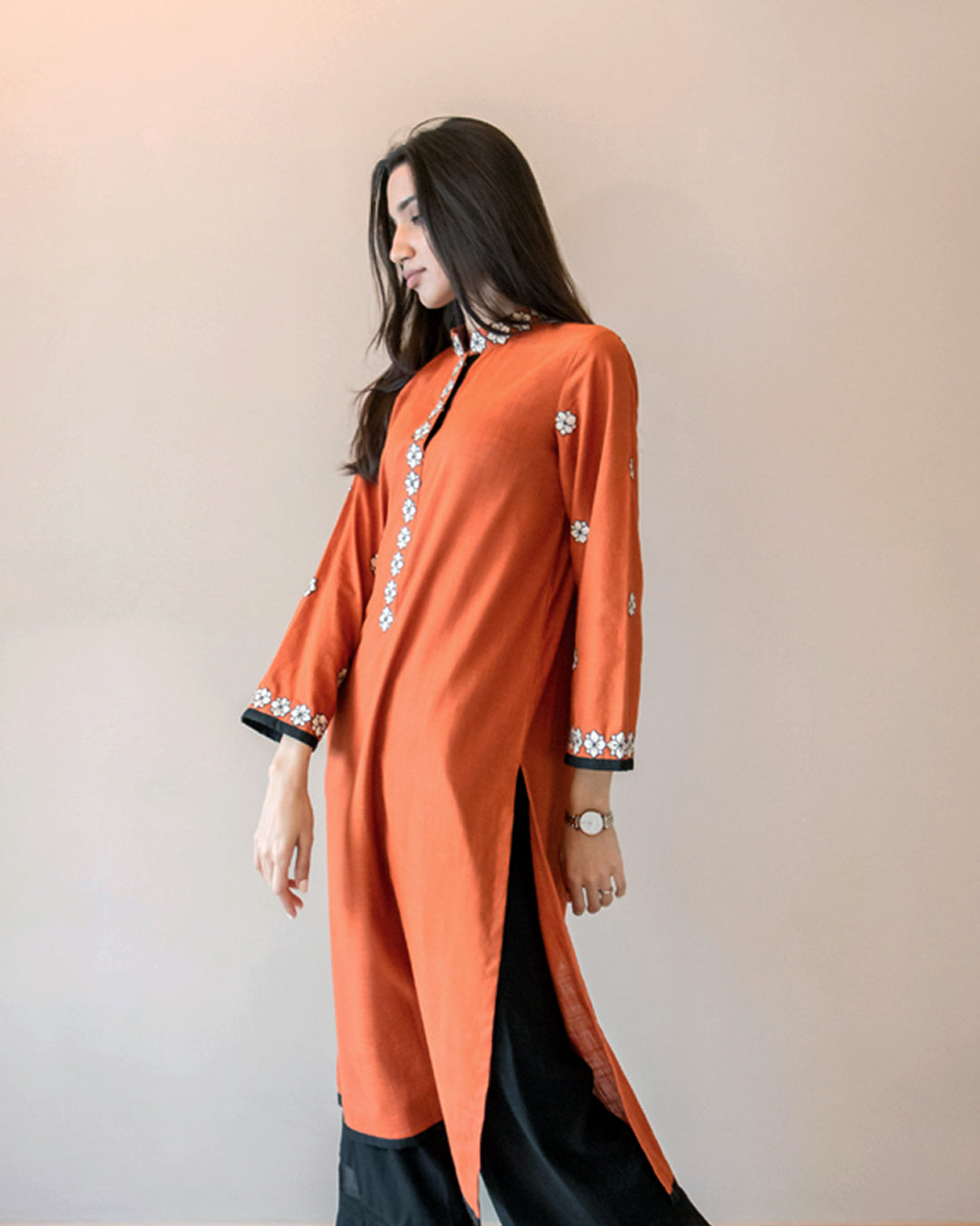 Ayesha Naveed - Rust hand embroidered kameez