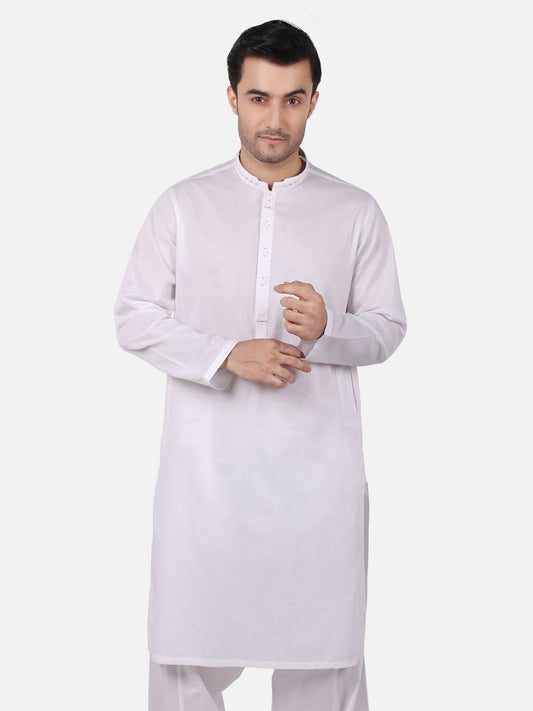 Edenrobe - Men's White Kurta Shalwar - EMTKS18S-40640