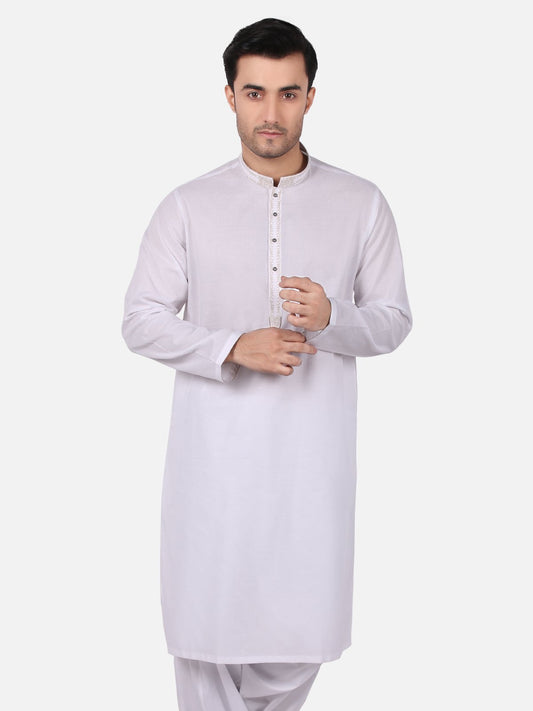 Edenrobe - Men's White Kurta Shalwar - EMTKS18S-40644