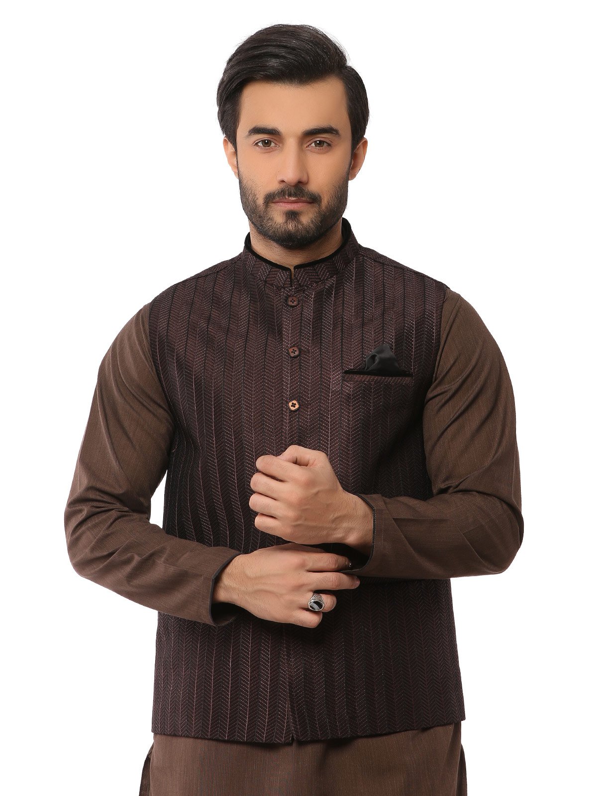 Edenrobe - Men's Dark Brown Waist Coat Ceremonial - EMTWCC18-020