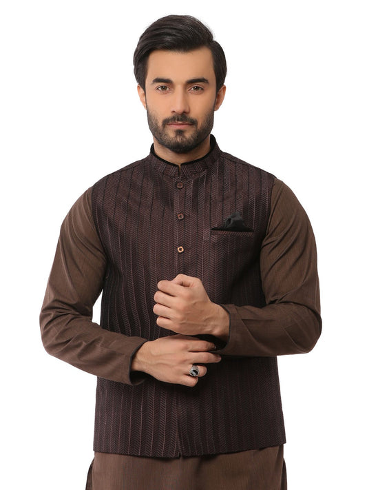 Edenrobe - Men's Dark Brown Waist Coat Ceremonial - EMTWCC18-020