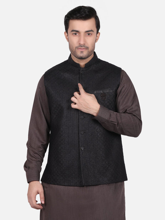 Edenrobe - Men's Black Waist Coat Ceremonial - EMTWCC18-021