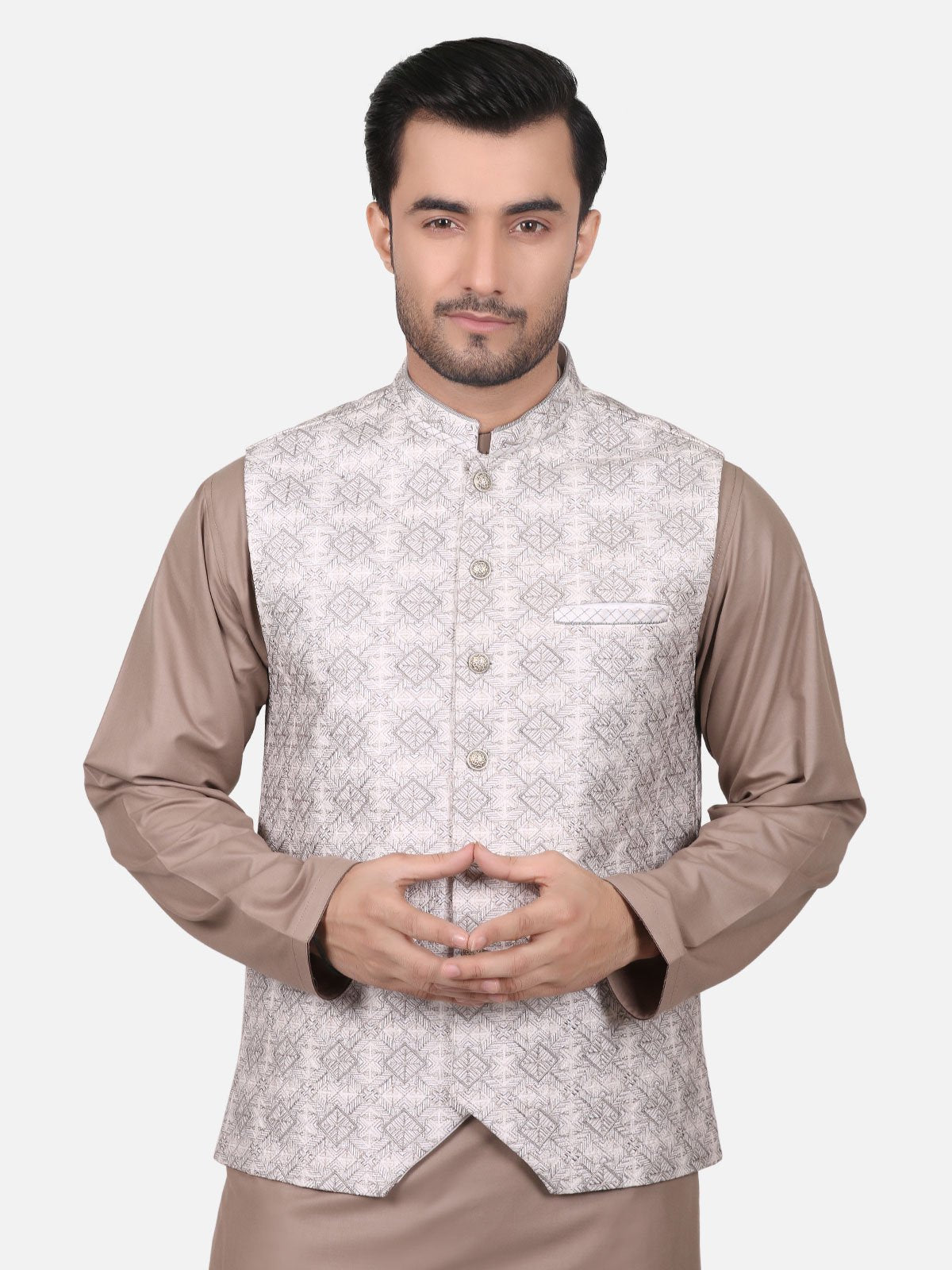 Edenrobe - Men's Grey Waist Coat Ceremonial - EMTWCC18-023