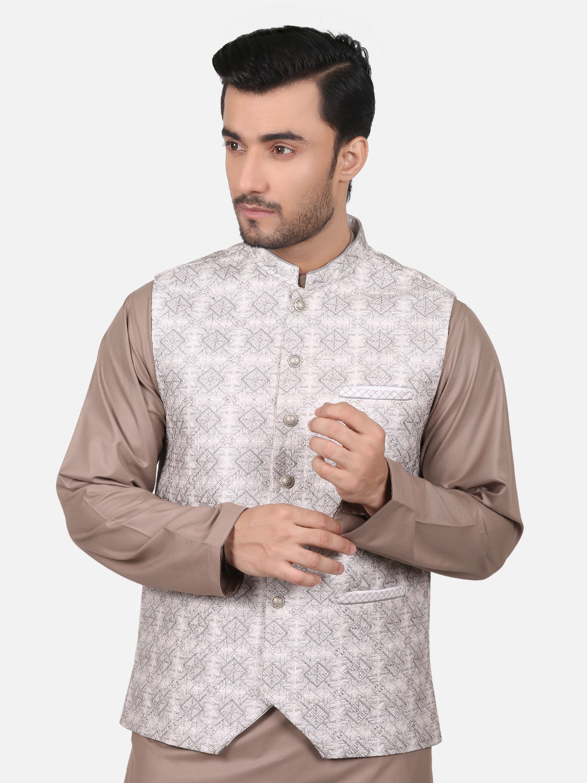 Edenrobe - Men's Grey Waist Coat Ceremonial - EMTWCC18-023