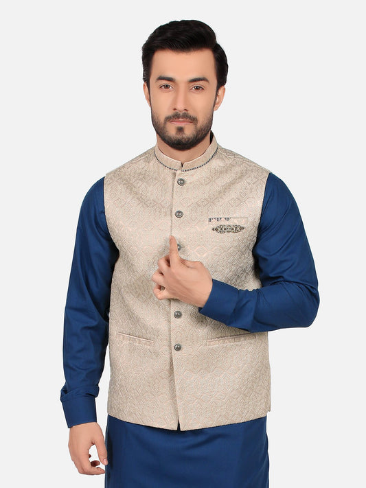 Edenrobe - Men's Beige Waist Coat Ceremonial - EMTWCC18-024