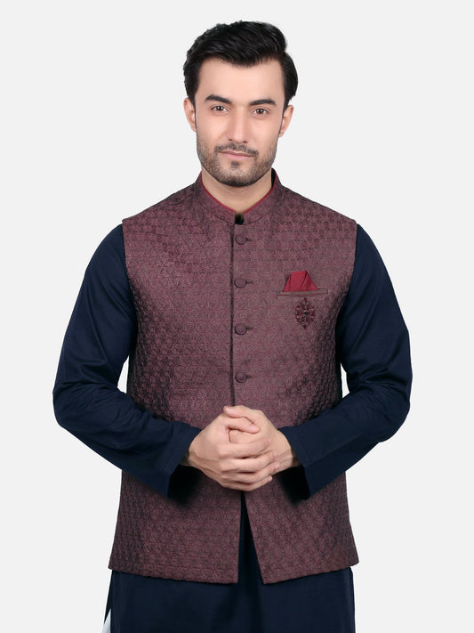 Edenrobe - Men's Burgundy Waist Coat Ceremonial - EMTWCC18-030