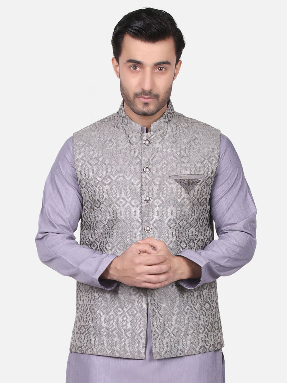 Edenrobe - Men's Grey Waist Coat Ceremonial - EMTWCC18-033