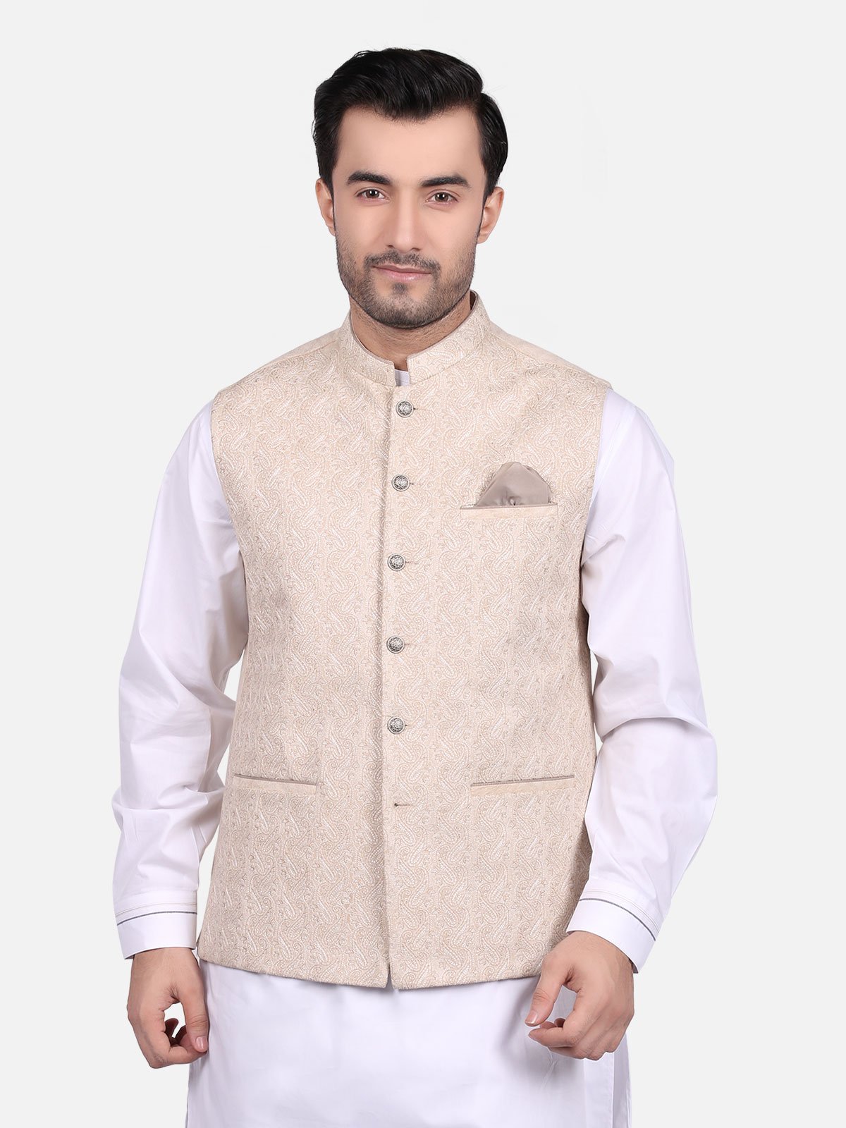 Edenrobe - Men's Cream Waist Coat Ceremonial - EMTWCC18-040