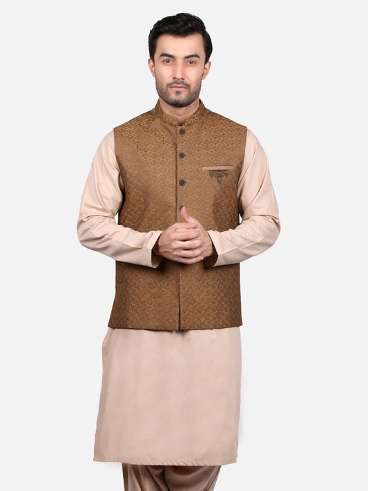 Edenrobe - Men's Brown Waist Coat Ceremonial - EMTWCC18-042