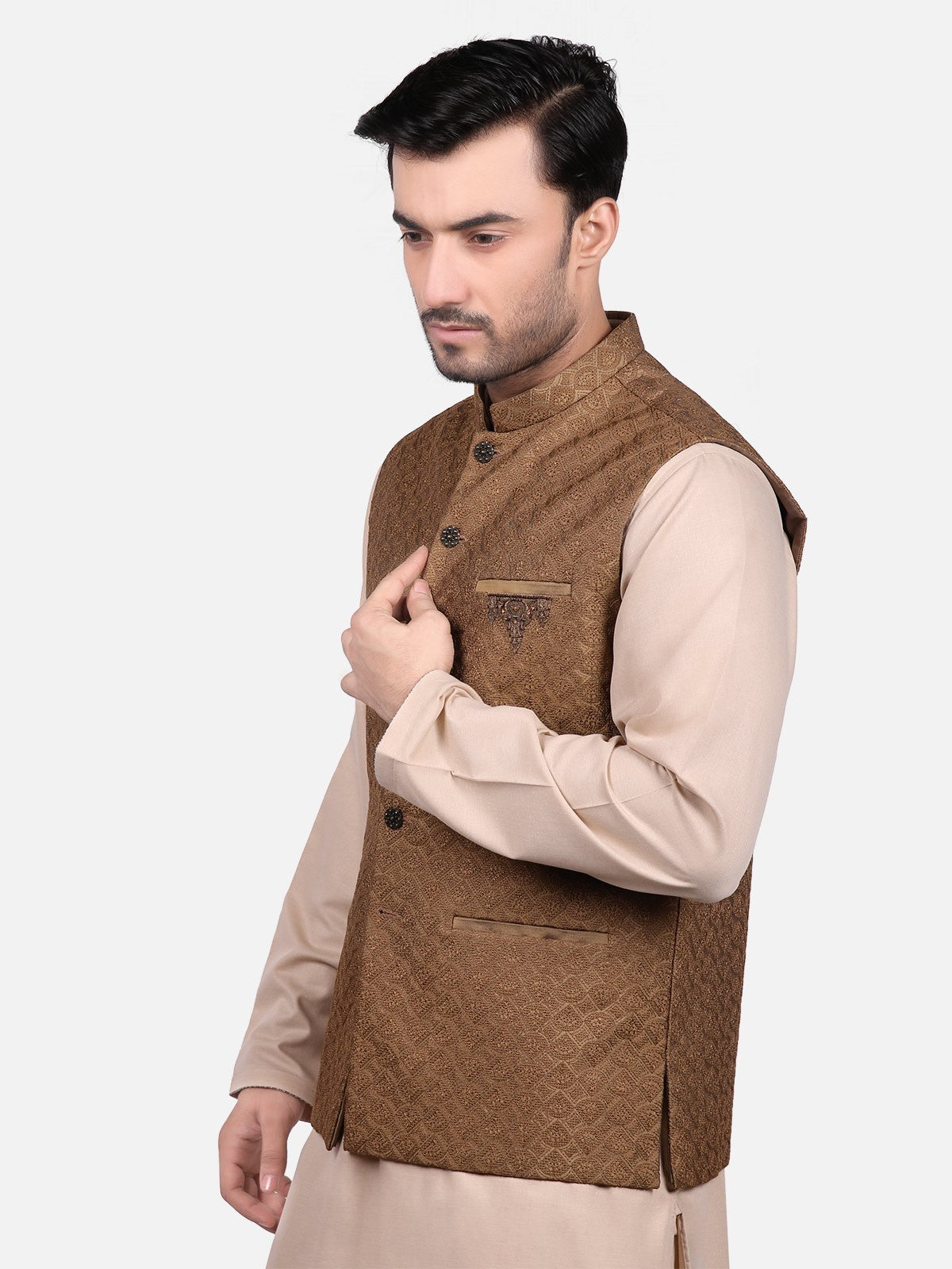 Edenrobe - Men's Brown Waist Coat Ceremonial - EMTWCC18-042