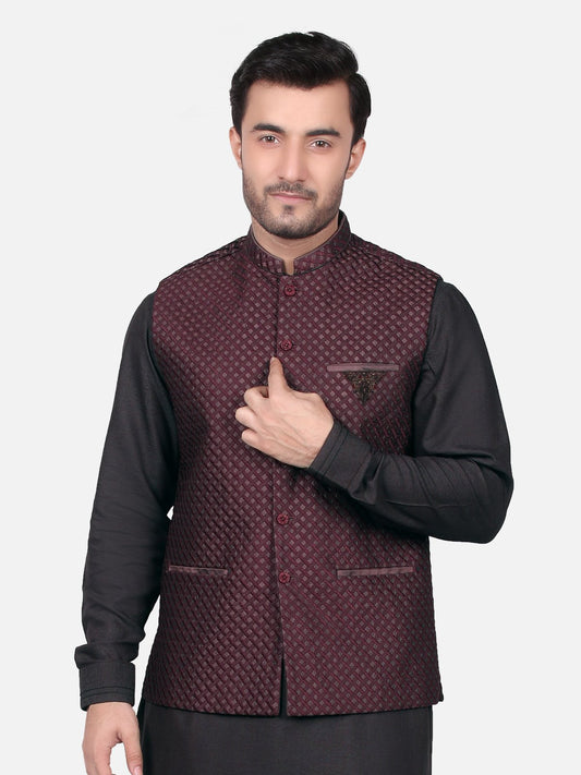 Edenrobe - Men's Burgundy Waist Coat Ceremonial - EMTWCC18-043