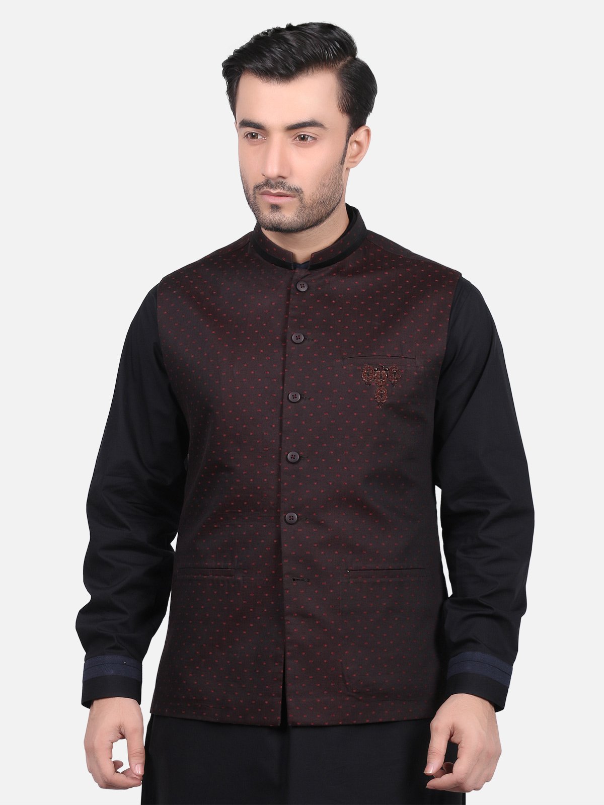 Edenrobe - Men's Dark Maroon Waist Coat Ceremonial - EMTWCC18-044