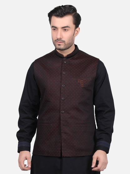 Edenrobe - Men's Dark Maroon Waist Coat Ceremonial - EMTWCC18-044