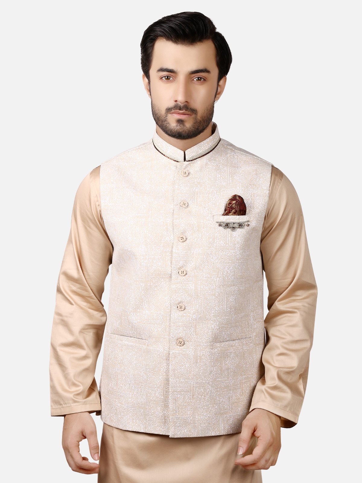 Edenrobe - Men's Pearl White Waist Coat Ceremonial - EMTWCC18-045