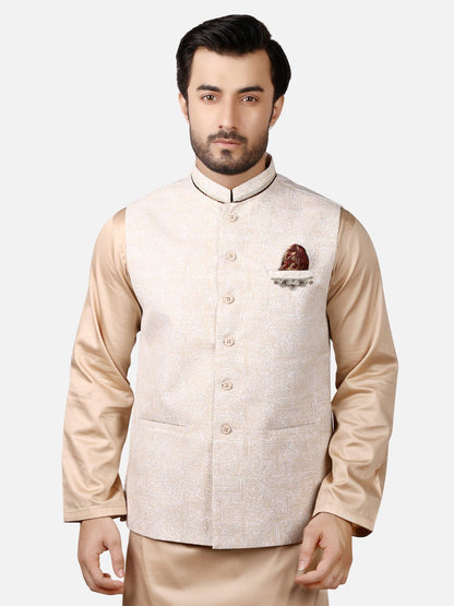 Edenrobe - Men's Pearl White Waist Coat Ceremonial - EMTWCC18-045