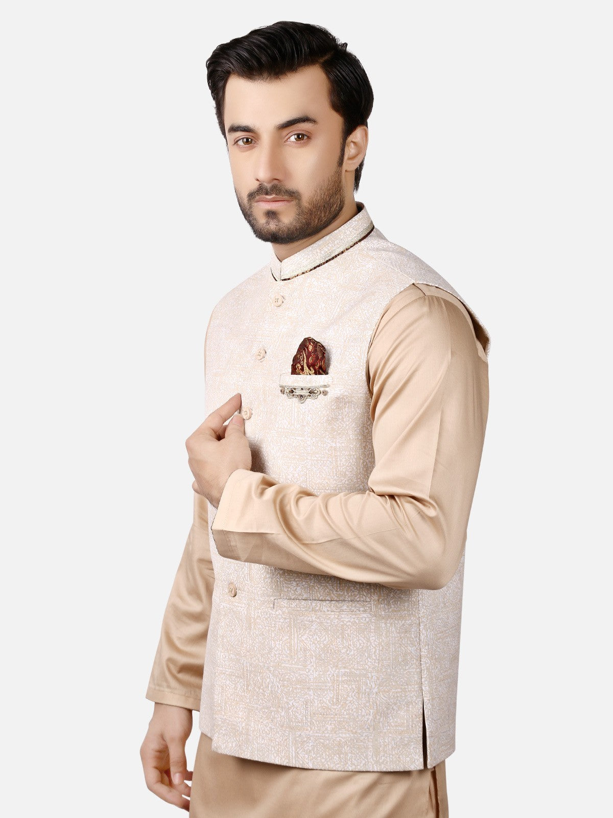 Edenrobe - Men's Pearl White Waist Coat Ceremonial - EMTWCC18-045