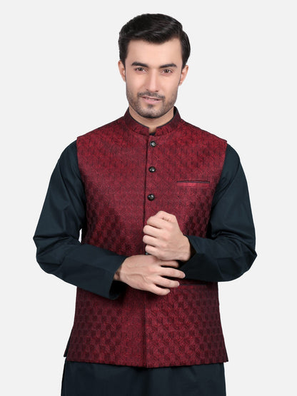 Edenrobe - Men's Maroon Waist Coat Ceremonial - EMTWCC18-049