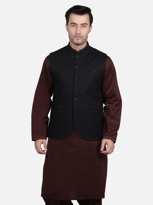 Edenrobe - Men's Black Waist Coat Ceremonial - EMTWCC18-050