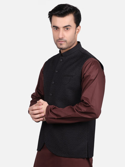 Edenrobe - Men's Black Waist Coat Ceremonial - EMTWCC18-050