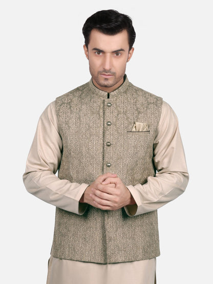 Edenrobe - Men's Beige Waist Coat Ceremonial - EMTWCC18-051