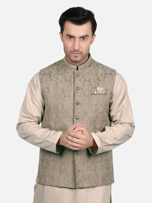 Edenrobe - Men's Beige Waist Coat Ceremonial - EMTWCC18-051