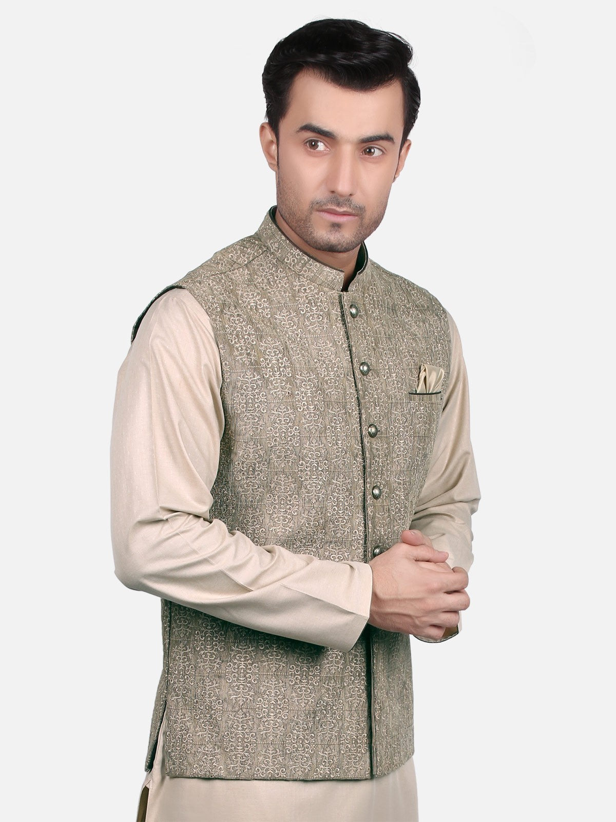 Edenrobe - Men's Beige Waist Coat Ceremonial - EMTWCC18-051