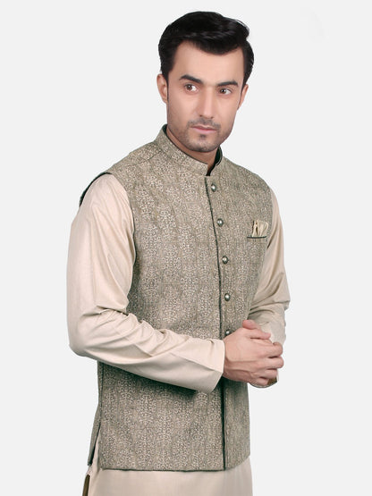 Edenrobe - Men's Beige Waist Coat Ceremonial - EMTWCC18-051