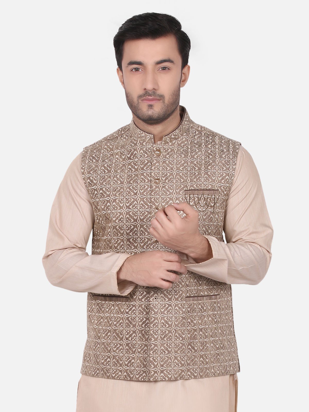 Edenrobe - Men's Beige Waist Coat Ceremonial - EMTWCC18-053