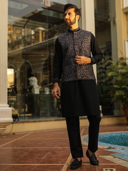 Edenrobe - Men's Black Waist Coat Ceremonial - EMTWCC18-054