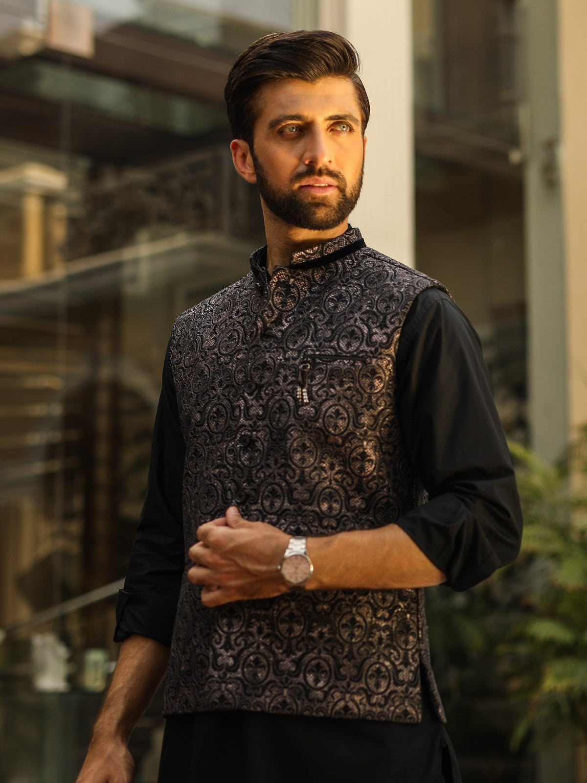 Edenrobe - Men's Black Waist Coat Ceremonial - EMTWCC18-054