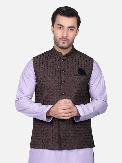 Edenrobe - Men's Dark Purple Waist Coat Ceremonial - EMTWCC18-055