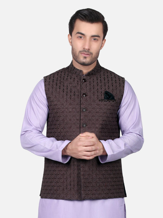 Edenrobe - Men's Dark Purple Waist Coat Ceremonial - EMTWCC18-055