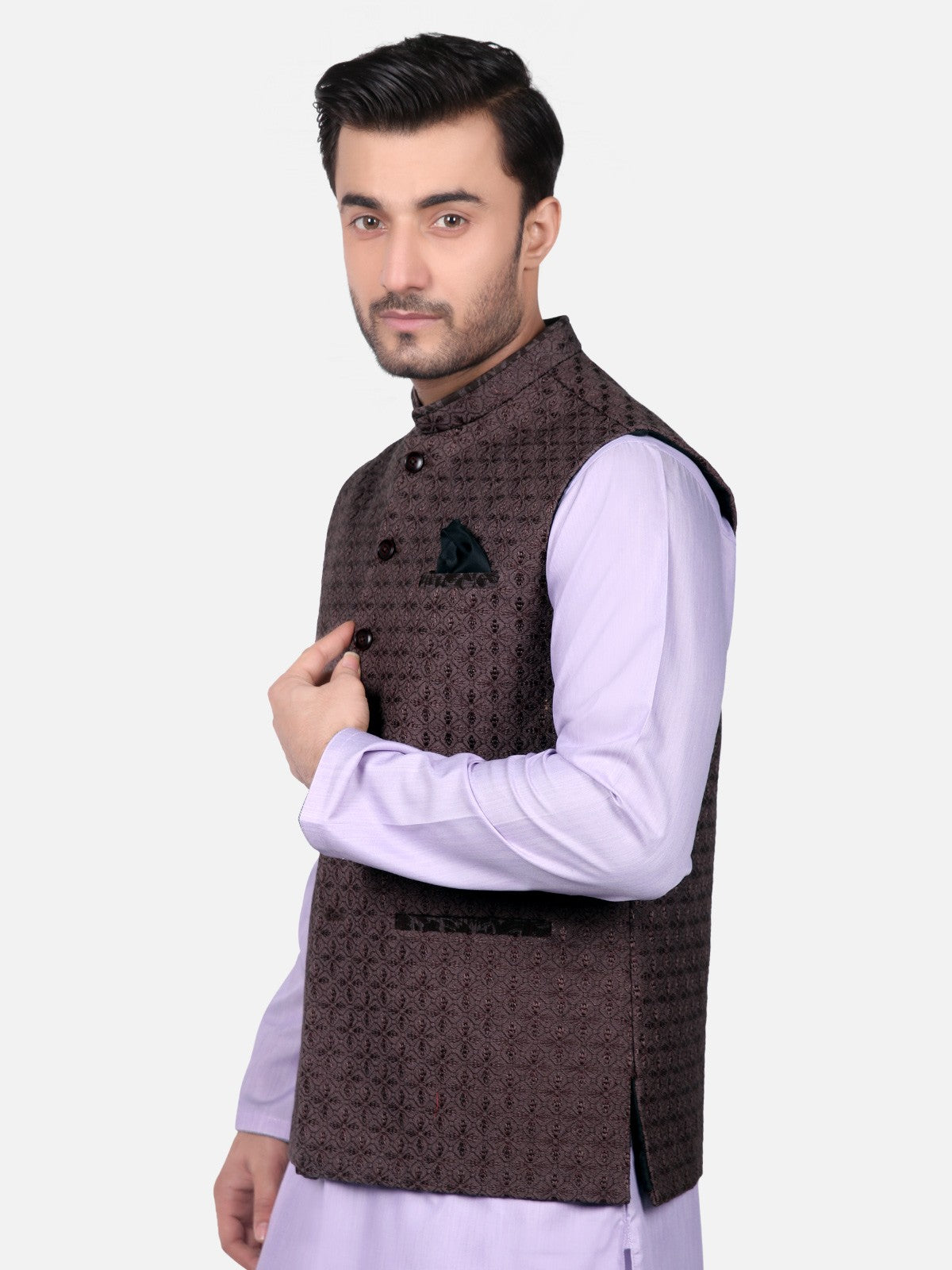 Edenrobe - Men's Dark Purple Waist Coat Ceremonial - EMTWCC18-055