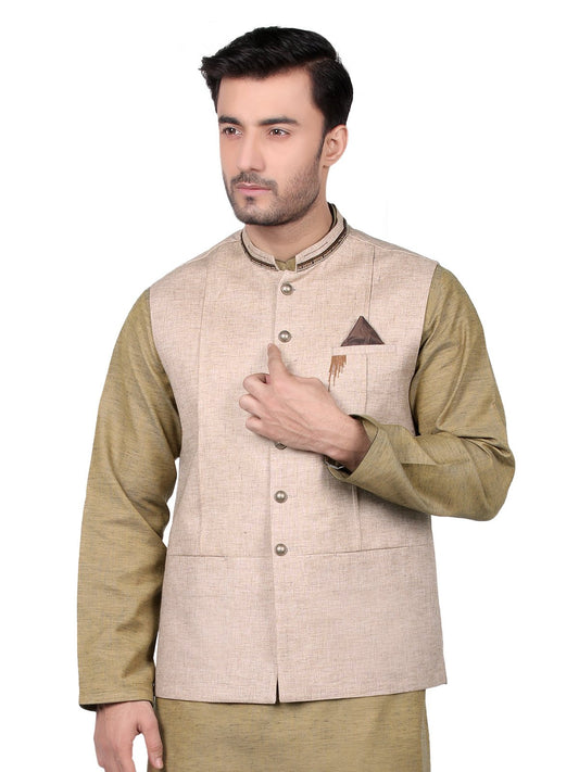 Edenrobe - Men's Beige Waist Coat Ceremonial - EMTWCC18-056