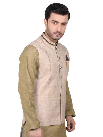 Edenrobe - Men's Beige Waist Coat Ceremonial - EMTWCC18-056