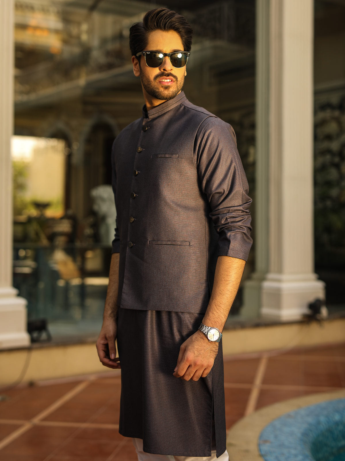 Edenrobe - Men's Purple Waist Coat Suit - EMTWCS18-9720