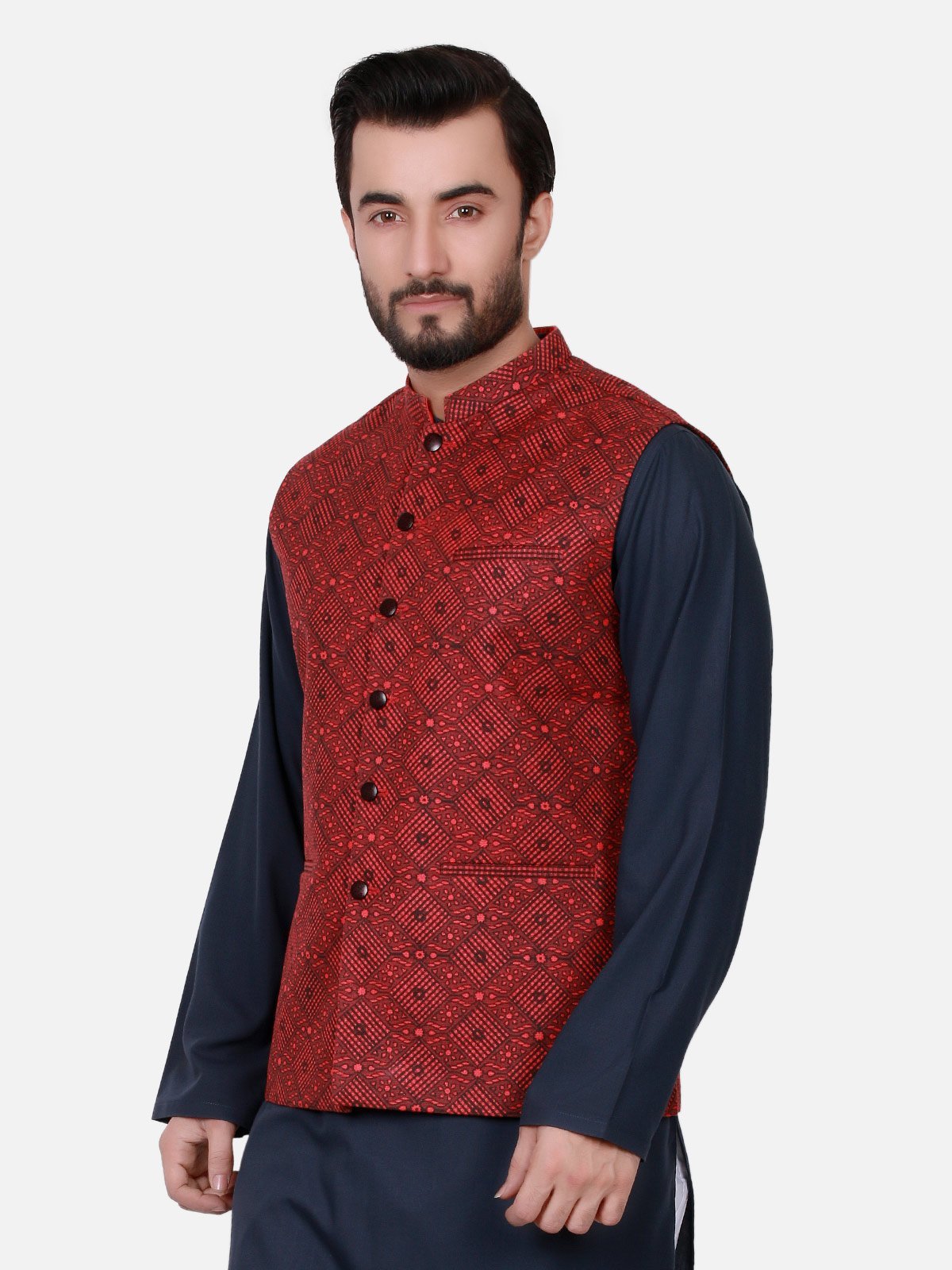 Edenrobe - Men's Maroon Waist Coat - EMTWC18-35615