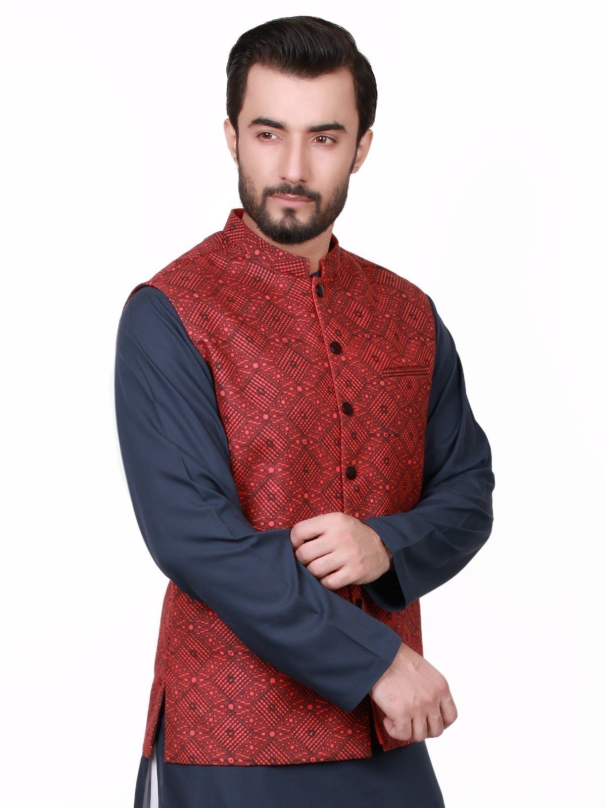 Edenrobe - Men's Maroon Waist Coat - EMTWC18-35615