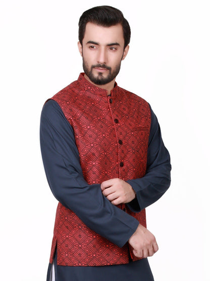 Edenrobe - Men's Maroon Waist Coat - EMTWC18-35615