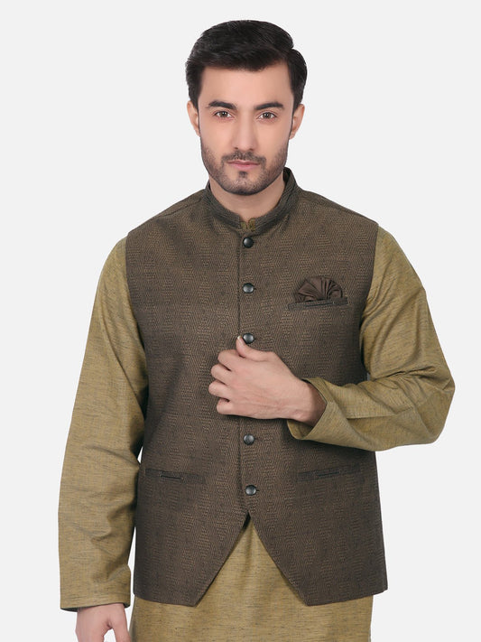 Edenrobe - Men's Mehndi Waist Coat - EMTWC18-35628