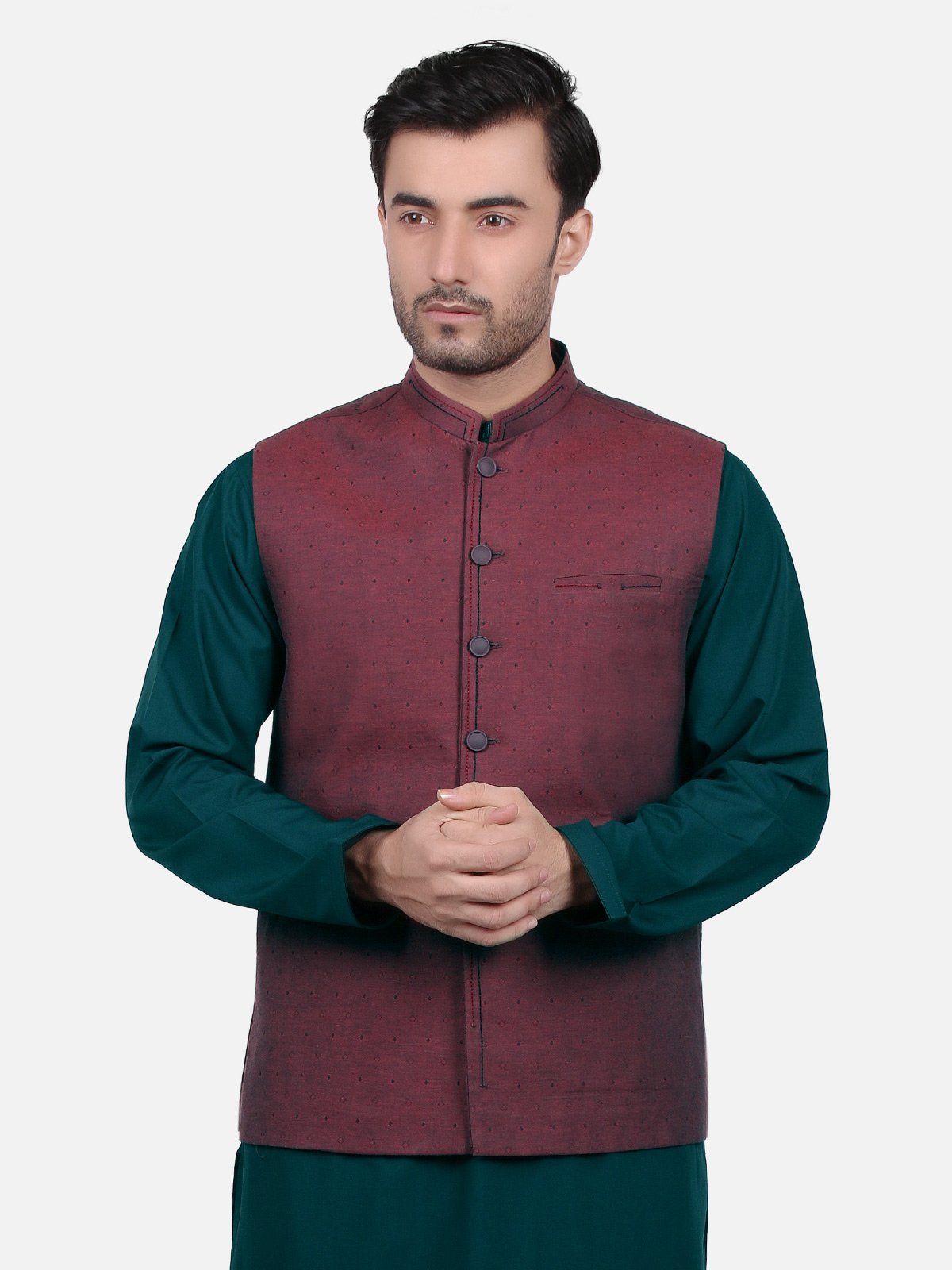 Edenrobe - Men's Maroon Waist Coat - EMTWC18-35650