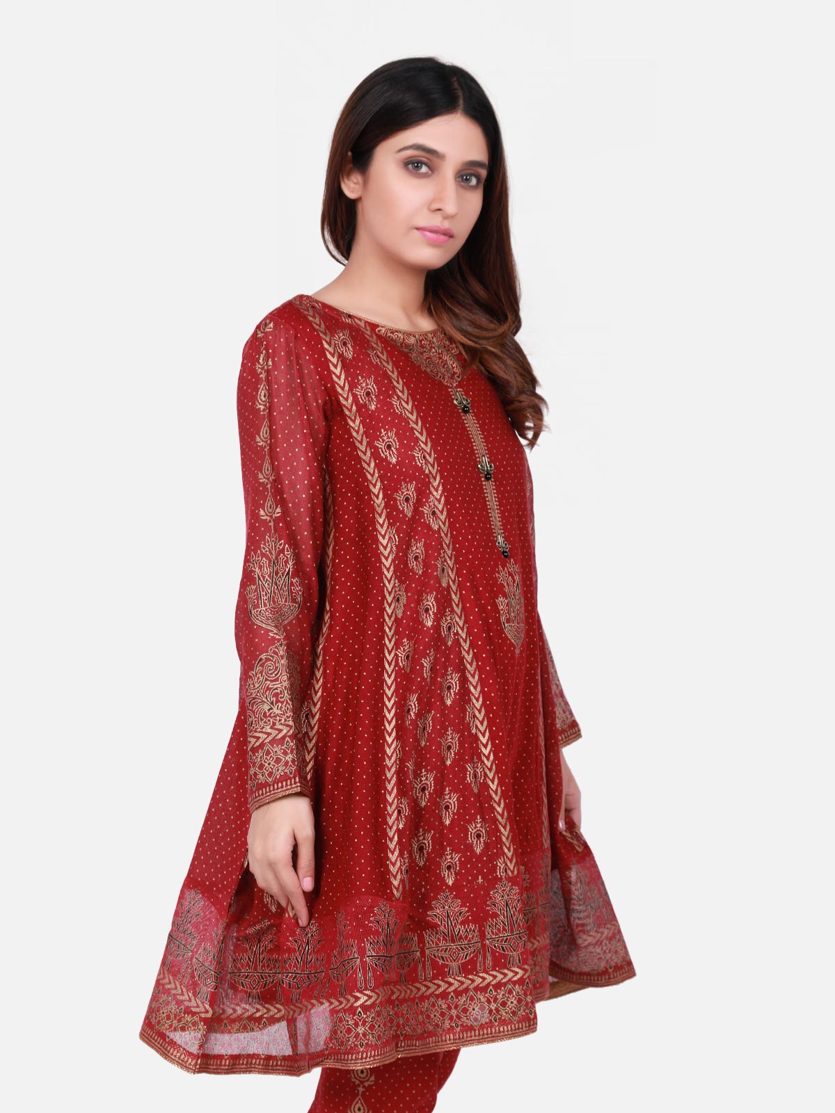 Edenrobe - Pret 2Pc Printed Maroon Shirt Trouser - ELTK18-66505 (2-Pcs)