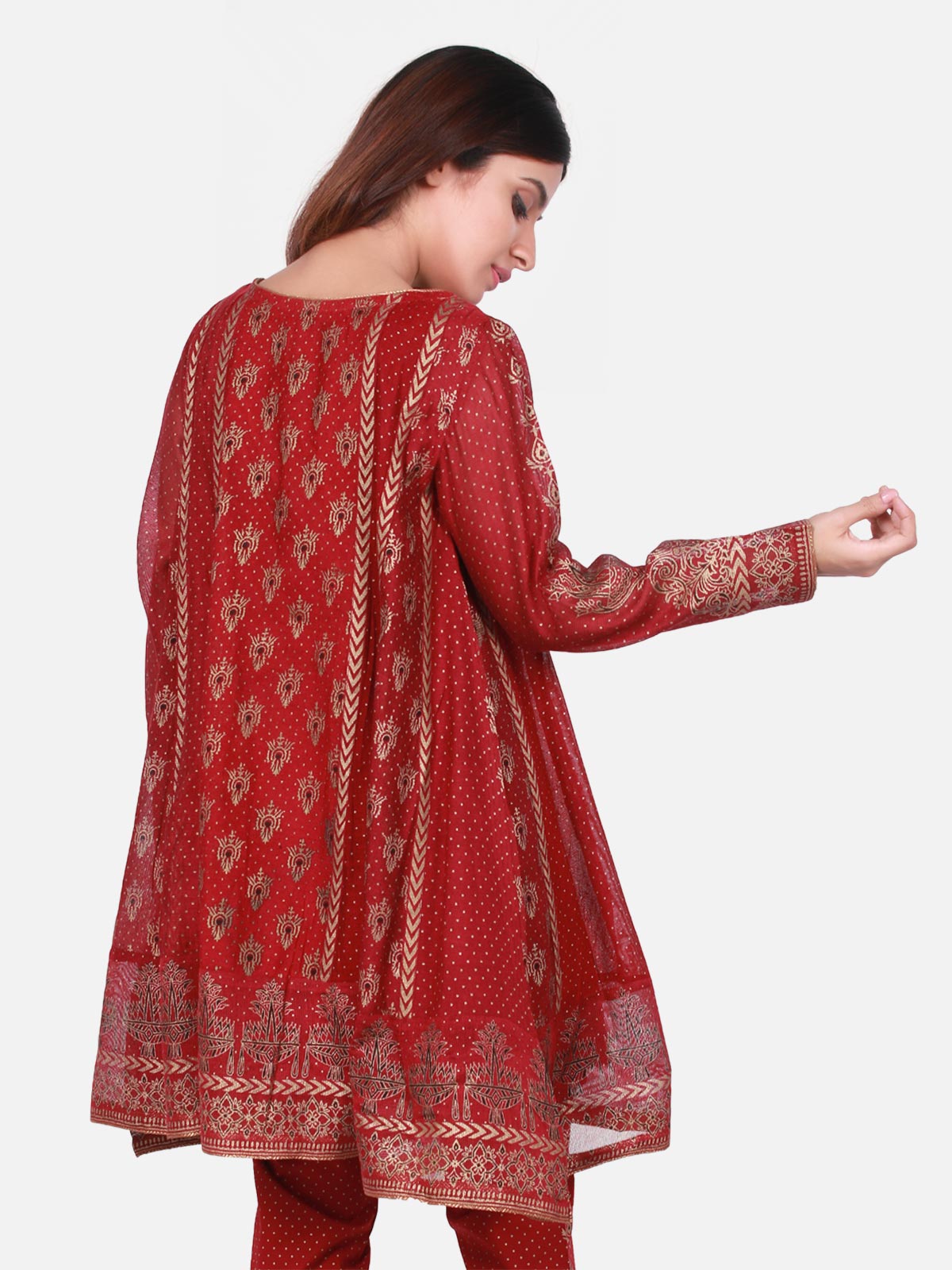 Edenrobe - Pret 2Pc Printed Maroon Shirt Trouser - ELTK18-66505 (2-Pcs)